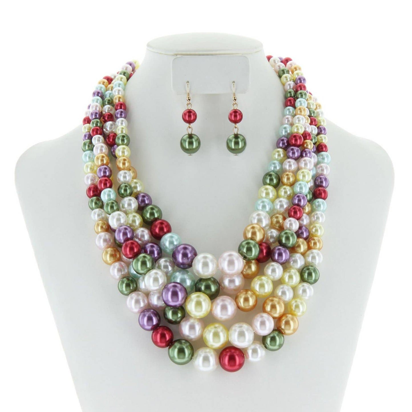 Chunky 5 Strand Pearl Necklace & Earring Set