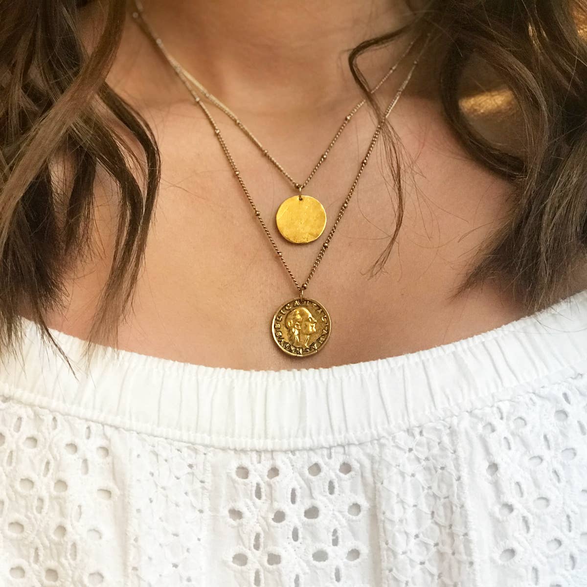 Layered Vintage Coin Necklace: Goldtone