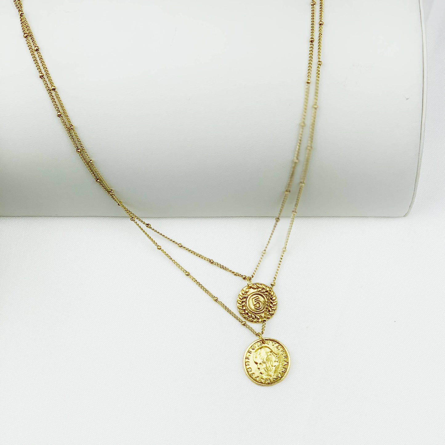 Layered Vintage Coin Necklace: Silvertone