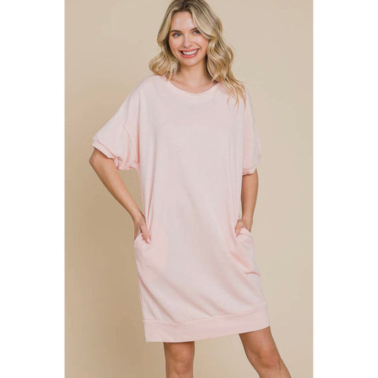 Comfy Camo Dress in Pink - Pockets - Crewneck - Short Sleeve