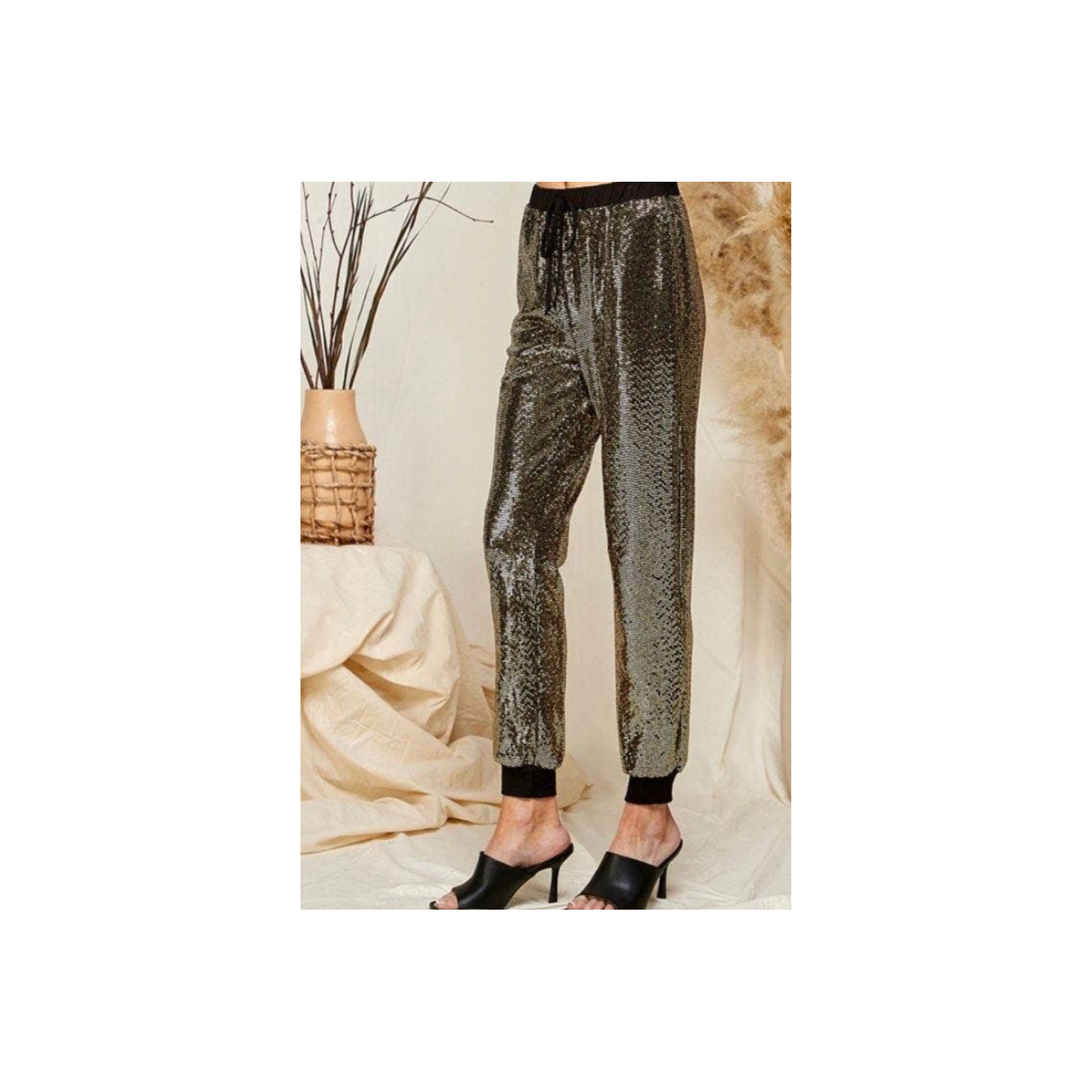 Sequin Jogger - Plus Size - Drawstring - Wide Waistband