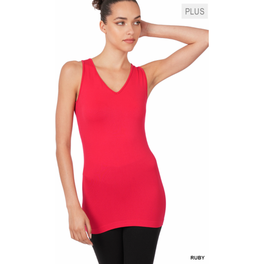 The Perfect Stretchy V Neck Tank-Ruby