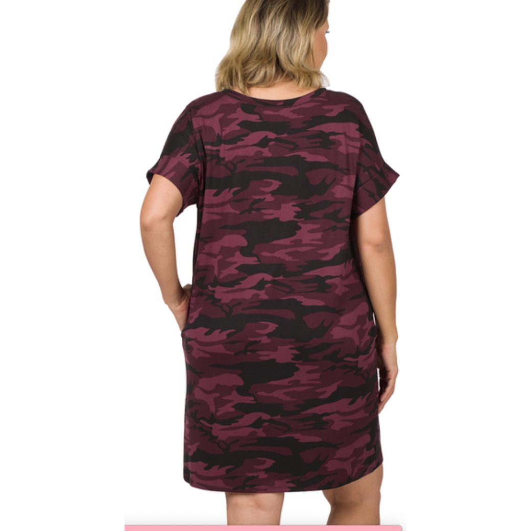 Camo T-shirt Dress (Plum)