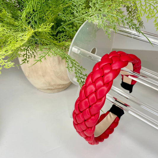 Red Braided Faux Leather Headband